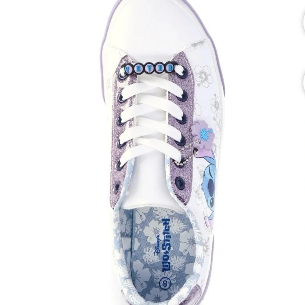 Disney Women's Stitch White and Lavender Sneakers - Picture 2 of 6
